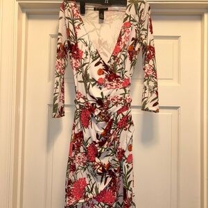INC International Concepts Red and Green Floral Long Sleeve Dress